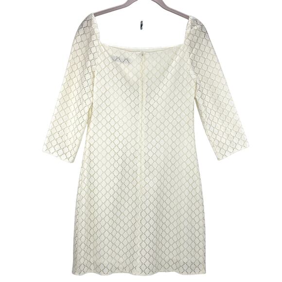 TRINA TURK Lace Dress Size 2 Ivory Mini 3/4 Sleeve Lined Square Neck Bride EUC - Picture 3 of 6